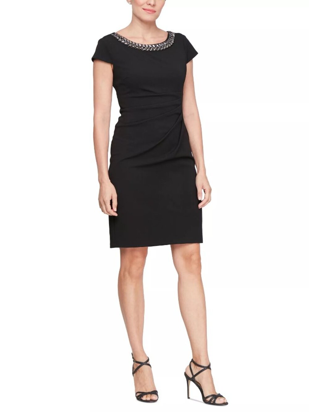SL Fashions Women's Embellished-Neck Cap-Sleeve Sheath Dress Black Size 12